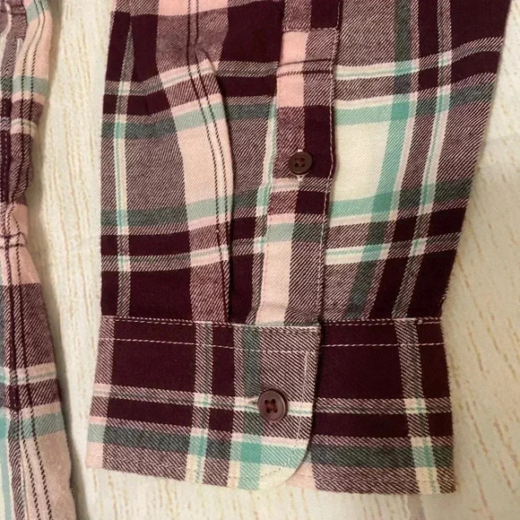 Northcrest Maroon Plaid Flannel Button-up Shirt Hi-Low Hem Front Pockets Size 1X - Picture 5 of 10